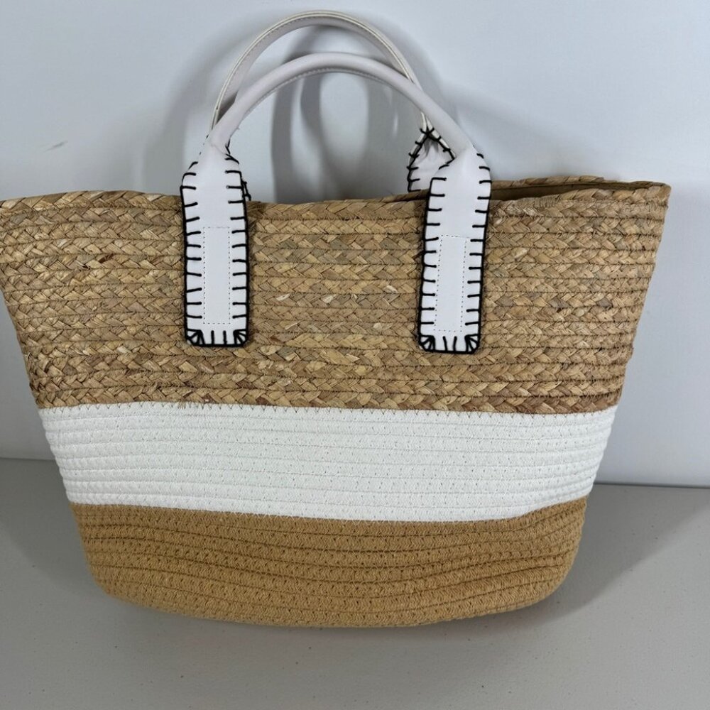 Raffia Tote Bag Natural Woven Beach Shopper Large Vacation Summer Chic Resort - Picture 8 of 15